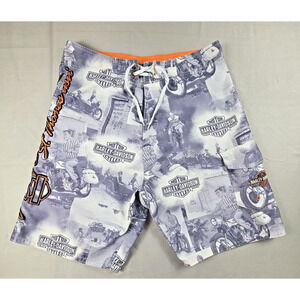 VTG Harley Davidson Board Shorts Men's 34 St. Thomas USVI Swim Trunks B&W Photo
